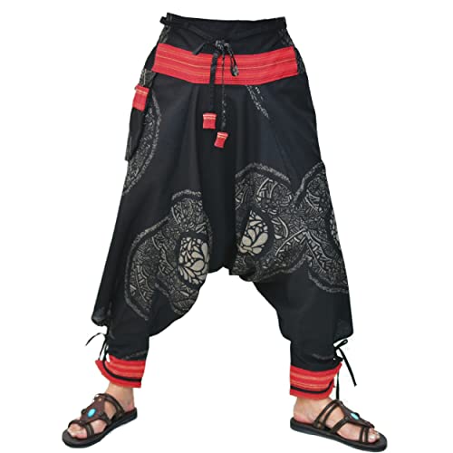 Siamrose Japanese Style Samurai Yoga Ninja Harem Pants Men Women Lounge Trousers, One Size, Elastic Waist (Black Grey Red) - Image 3
