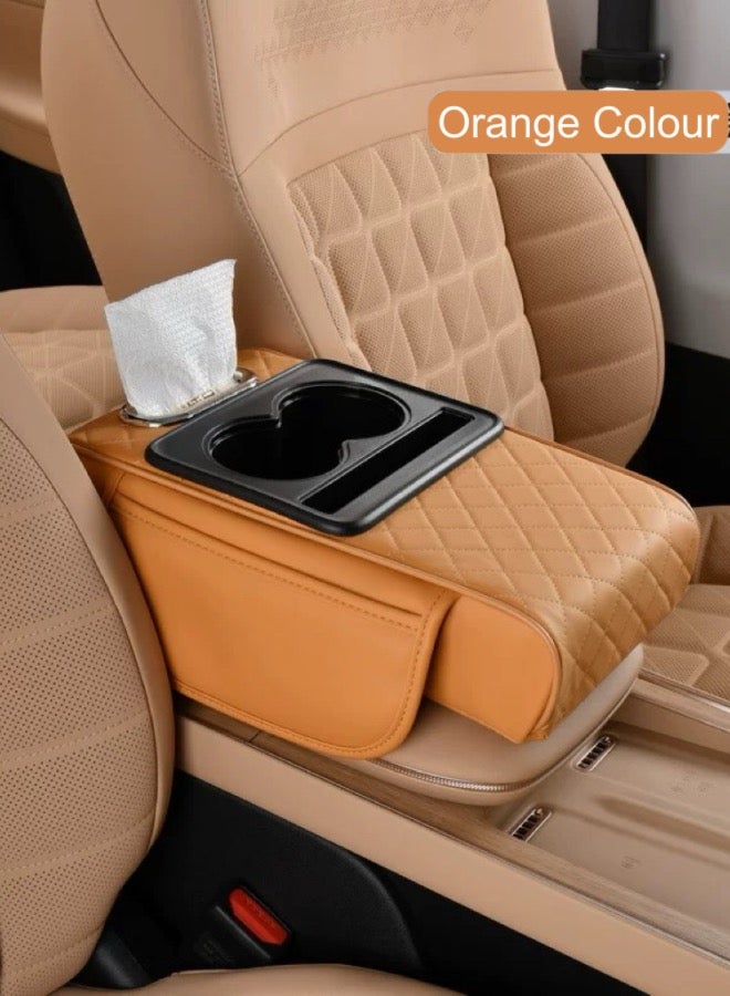 MARCAN Universal Waterproof Car Armrest Cover, 4 in 1 Car Armrest Cushion, Car Center Console Armrest Pillow,Cup Holder,Mobile Phone Storage Bag and card storage,Car Accessories (Yellow) - Image 1