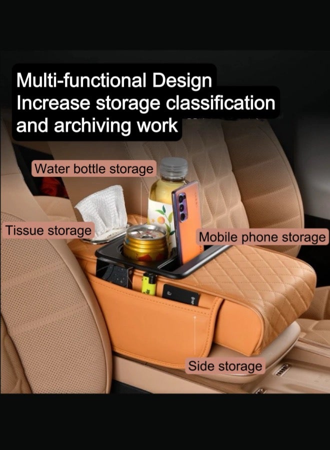 MARCAN Universal Waterproof Car Armrest Cover, 4 in 1 Car Armrest Cushion, Car Center Console Armrest Pillow,Cup Holder,Mobile Phone Storage Bag and card storage,Car Accessories (Yellow) - Image 3