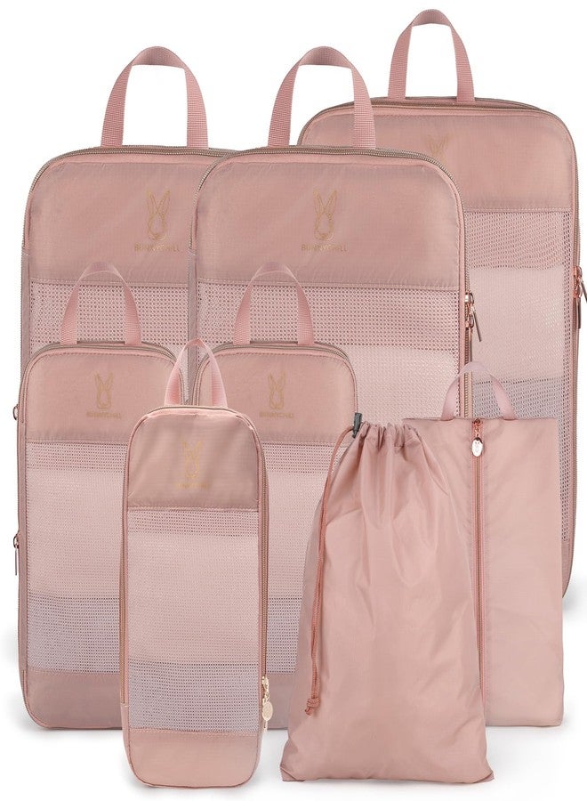 Bunnychill Expandable Compression Packing Cubes for Suitcases,8 Set Lightweight Compressible Travel Packing Organizer for Carry on Suitcase,Organizer Bags Set as Travel Essentials for Women(Pink) - Image 1