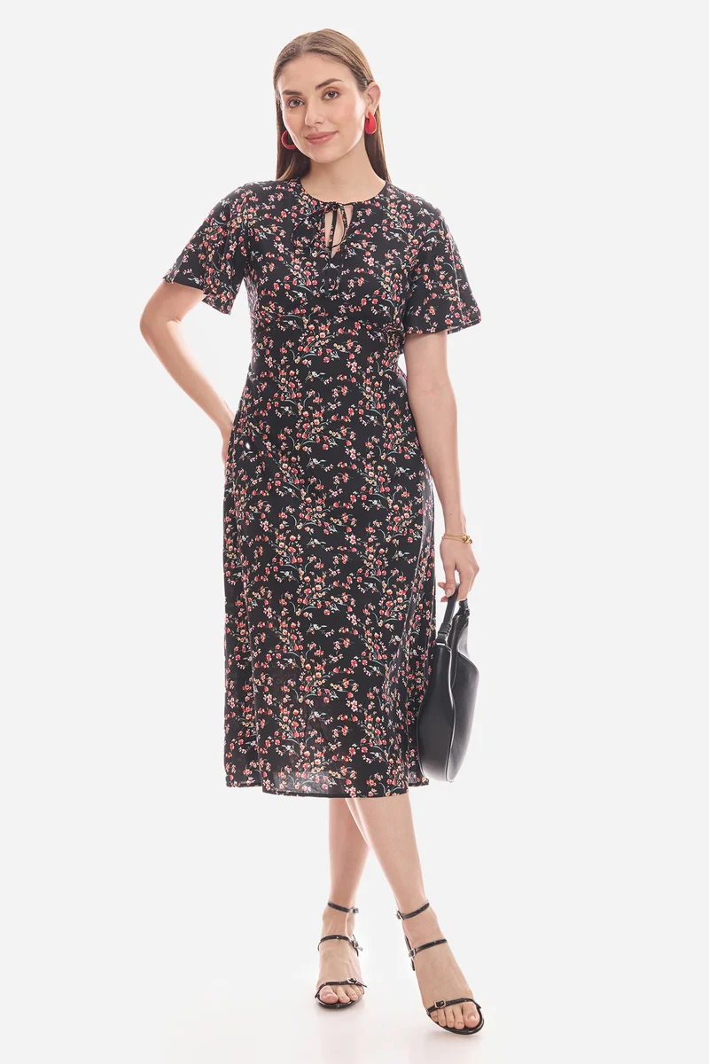 All Over Print Viscose Bell Sleeve Dress for Women