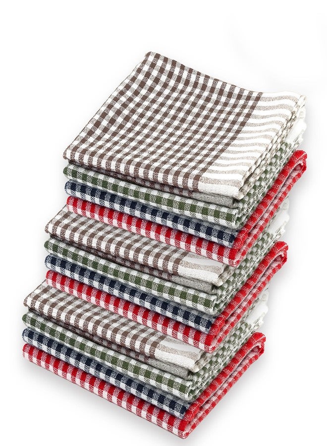 Linensutra Kitchen Cotton Napkins|Cloth|Towel| for Multipurpse use Size 16 x 16 Inches, Gingham Pattern, Multicolour (Pack of 12)