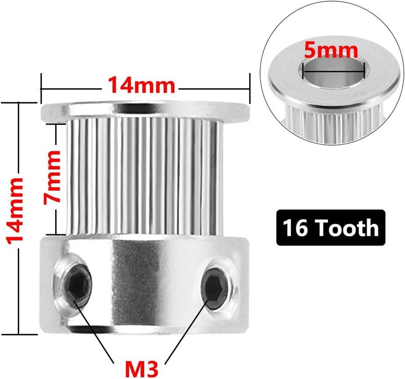 Saipor Saiper GT2 16 Teeth 5mm Bore Timing Pulley Aluminum Synchronous Wheel for 6mm Belt, Compatible with RepRap 3D Printer Prusa i3 (5pcs) - Image 3