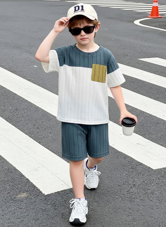Take Two Boys Color Block Knit T-Shirt And Shorts Set - Image 3