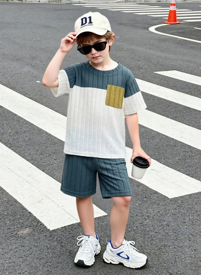 Take Two Boys Color Block Knit T-Shirt and Shorts Set