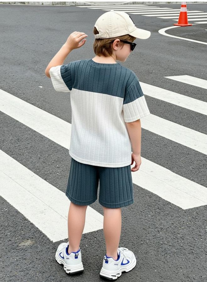 Take Two Boys Color Block Knit T-Shirt And Shorts Set - Image 2