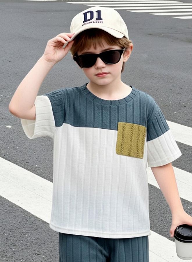 Take Two Boys Color Block Knit T-Shirt And Shorts Set - Image 4