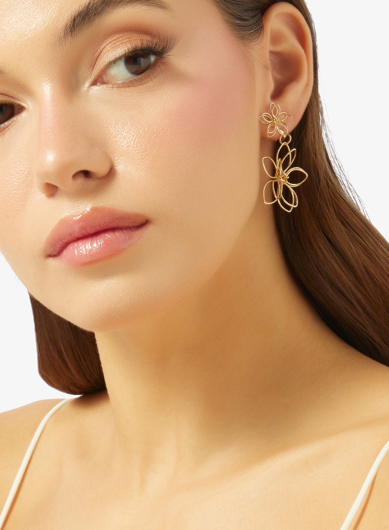 ELLA Floral Gold Accent Drop Down Earrings - Image 3