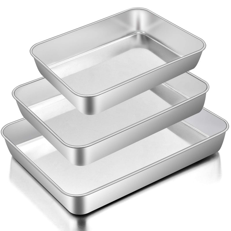 Efar Baking Pans Set of 3 Stainless Steel Sheet Cake Pan for Oven  12510594Inch Rectangle Bakeware Set for Cake Lasagna Brownie Casserole Cookie Nontoxic  Healthy Dishwasher Safe