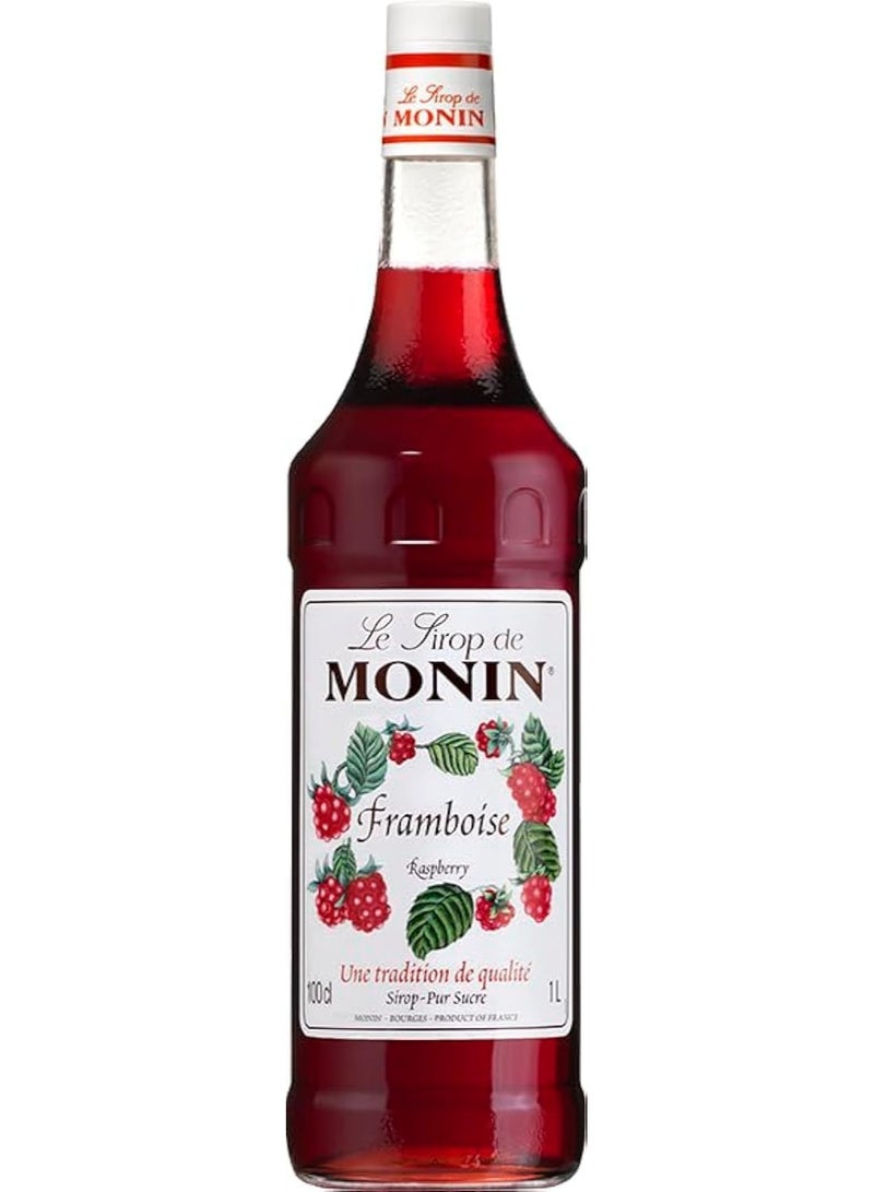 Monin Premium Raspberry Flavored Syrup for Mocktails and Beverages - 1L