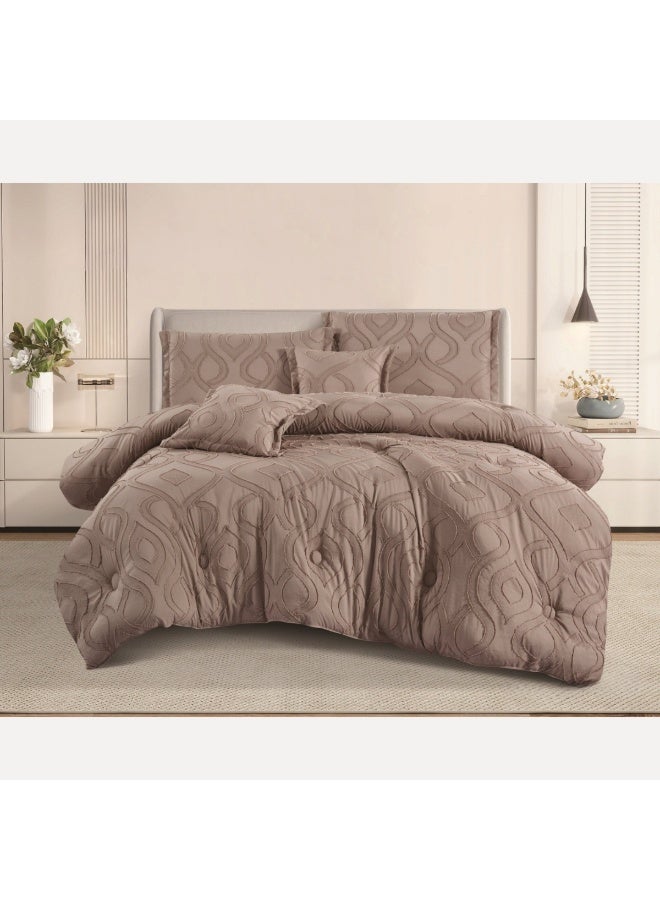 سمارت هوم مفرش سرير نفرين مطرز فخم من المايكروفايبر 100% ، غطاء سرير ، قابل للإستخدام على الوجهين، طقم مفارش بحشوة دبل  ، طقم نوم يتكون من 6 قطع ( مفرش بحشوة + شرشف مطاط للمرتبة + واقي مخدة + كيس مخدة + وسادة مربعة + كيس للوسادة المربعة  ) مقاس المفرش 230X250 سم ومقاس المغاط 200x200 سم ( اللون نفس الصورة) - Image 1