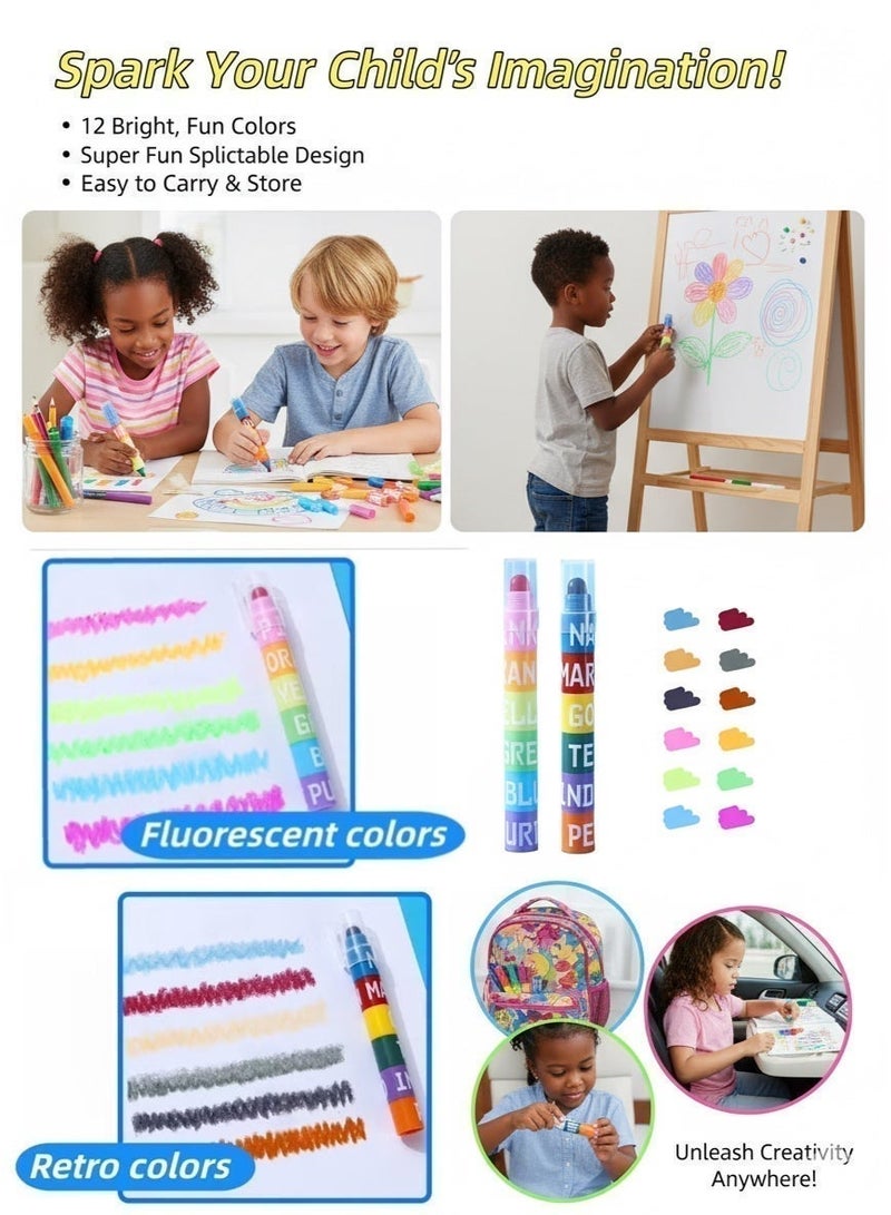 Saudi Select Kids' 12 Colors Pen Set (2 Pcs) - Splicing Mini Crayons for Highlight, Coloring & Creative Art Projects | Fun & Easy-to-Carry Drawing & Painting Supplies for Children - Image 4