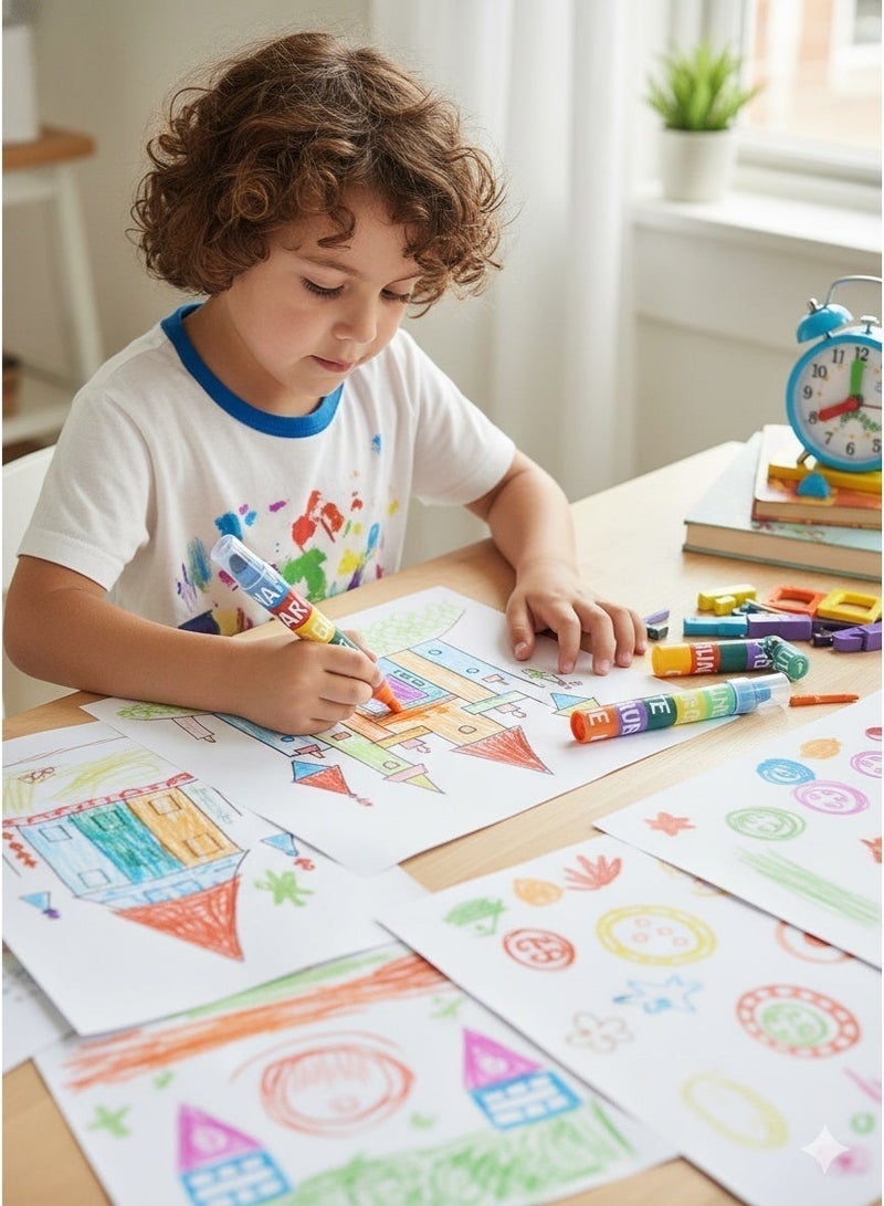 Saudi Select Kids' 12 Colors Pen Set (2 Pcs) - Splicing Mini Crayons for Highlight, Coloring & Creative Art Projects | Fun & Easy-to-Carry Drawing & Painting Supplies for Children - Image 2