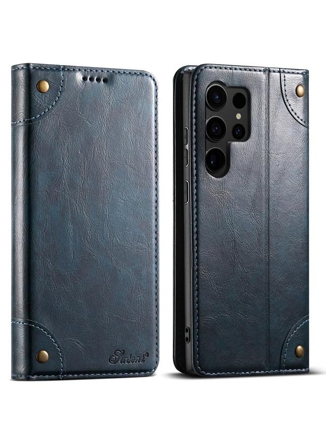 سوتين جراب لهاتف Samsung Galaxy S23 Ultra 5G من الجلد بتصميم جلد العجل الباروكي مع مشبك - Image 1