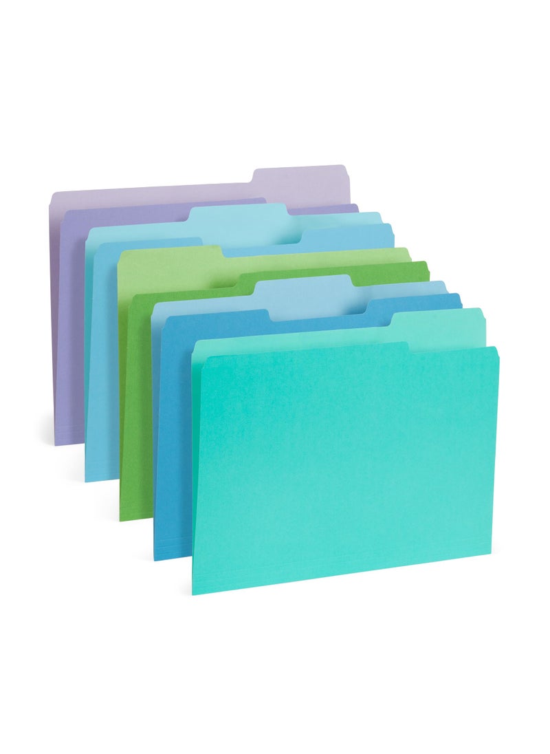 Blue Summit Supplies 100 Blue Summit Supplies Colored File Folders - Ocean Tone Colors, 1/3 Cut Tabs, Letter Size, 11pt Durable Paper, Decorative Colored File Folders for Files, 100 Pack  - Image 1