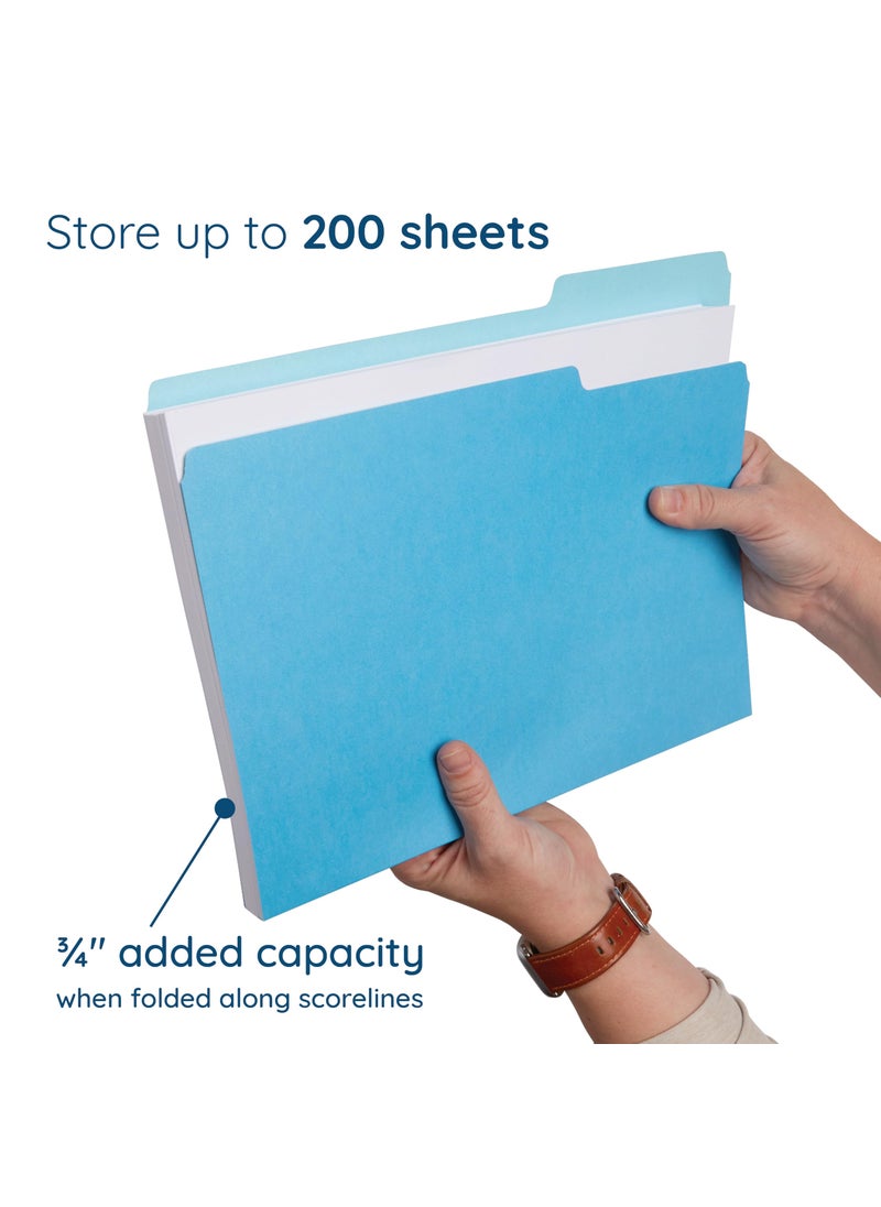 Blue Summit Supplies 100 Blue Summit Supplies Colored File Folders - Ocean Tone Colors, 1/3 Cut Tabs, Letter Size, 11pt Durable Paper, Decorative Colored File Folders for Files, 100 Pack  - Image 3