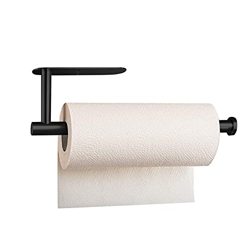 XDerlin Paper Towel Holder Under Cabinet-Matt Black Self Adhesive Paper Towel Holder for Bathroom Countertop Organizer Horizontal or Vertical Wall Mounted for Kitchen Accessories - Image 1