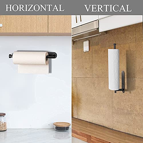 XDerlin Paper Towel Holder Under Cabinet-Matt Black Self Adhesive Paper Towel Holder for Bathroom Countertop Organizer Horizontal or Vertical Wall Mounted for Kitchen Accessories - Image 2