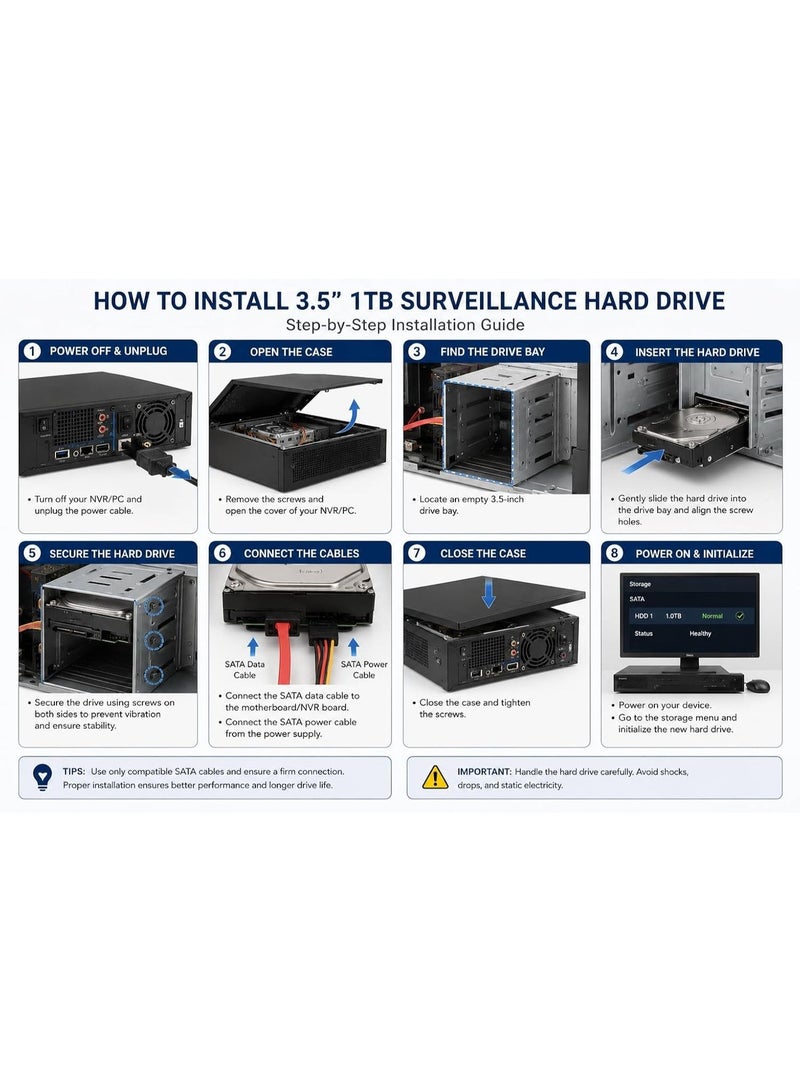 3.5 Inch 1TB Surveillance Internal Hard Drive – SATA III 6Gb/s HDD, 64MB Cache, 5400 RPM for 24/7 CCTV DVR & NVR Security Systems - Image 4