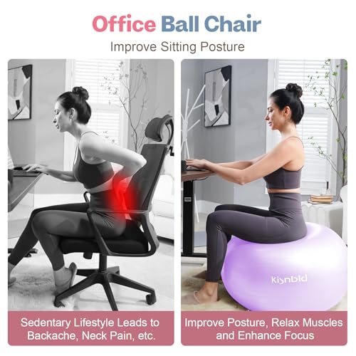 kisnbld Exercise Ball, Extra Thick Yoga Ball for Workout Pregnancy Stability, 4 Sizes Anti-Burst Balance Ball with Foot Pump - Heavy Duty Fitness Ball Chair for Office, Home & Gym - Image 3