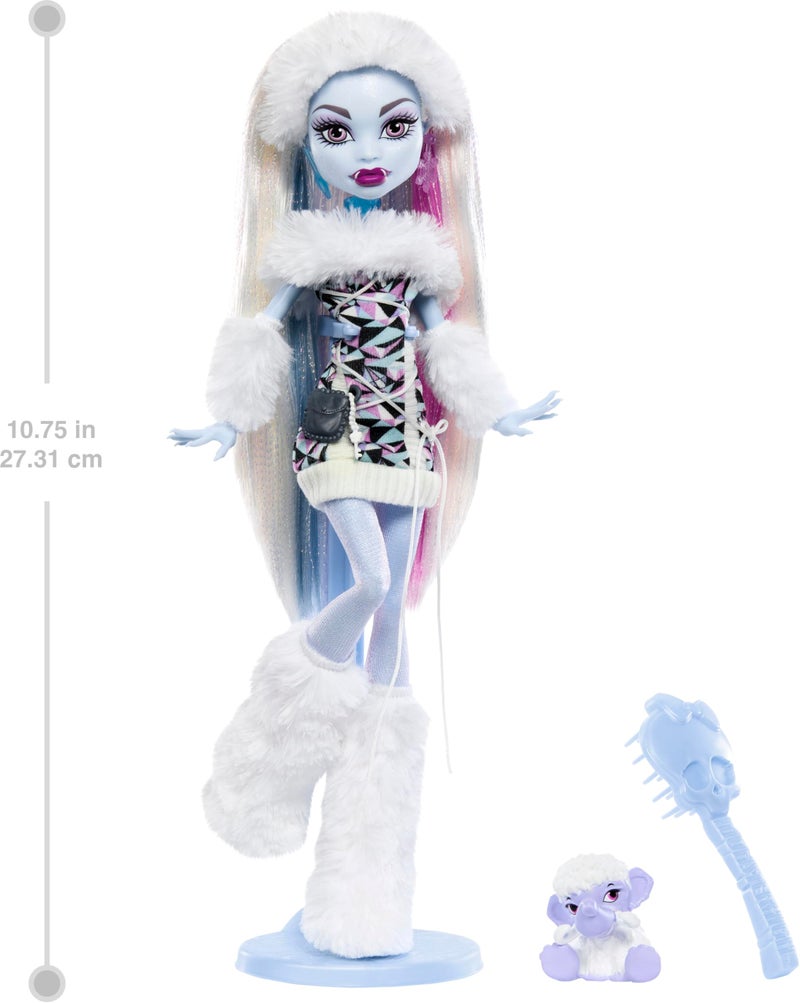 MONSTER HIGH دمية مونستر هاي بوريجنال كريبروكشن، أبي بومينابل، دمية قابلة للجمع مع قاعدة دمية، مذكرات وحيوان أليف - Image 2