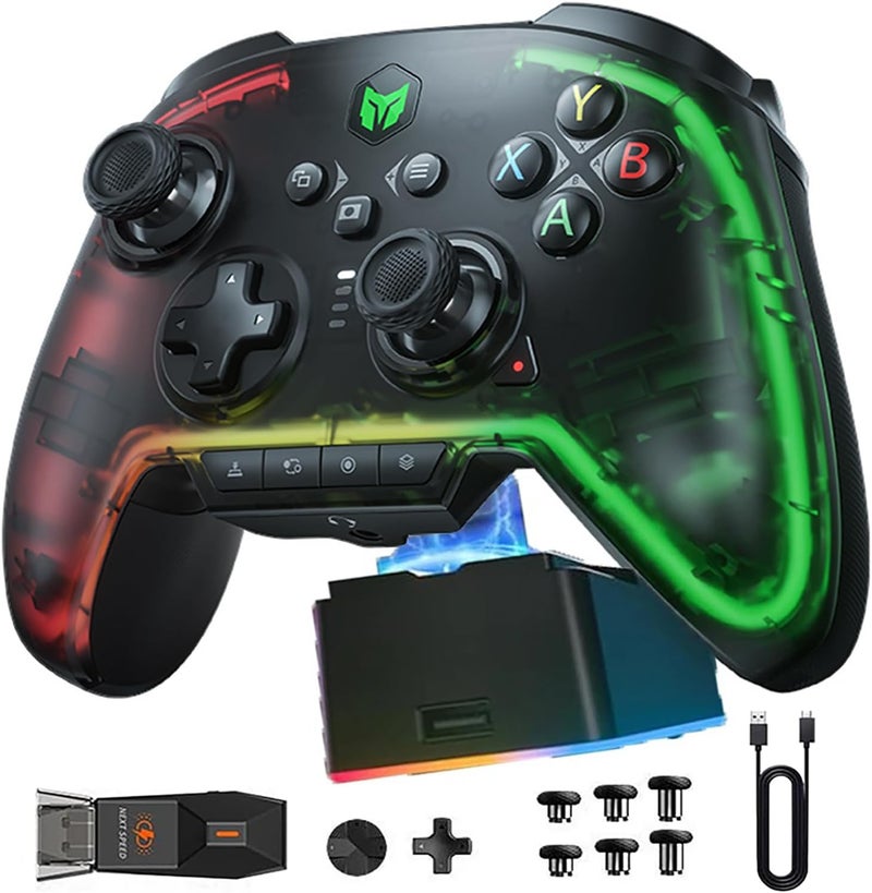 BIGBIG WON Wireless Controller, Rainbow 2 Pro RGB PC Controller Motion Aiming, Hall Effect Trigger, ALPS Joystick, 3.5mm Audio, Gamepads APP for Android/iOS/PC Windows10&11/Switch with Charging Dock - Image 1