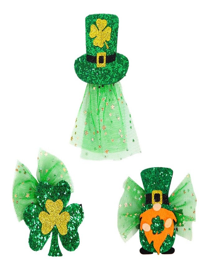 Apol 3Pcs St. Patrick's Day Hair Clips,Green Four-leaf Clover Hair Accessories Shamrock Hat Gnome Irish Festival Hair Clips Glitter Sequins Hairpins Barrette Alligator Clip for Girl Women Hair Decoration - Image 1