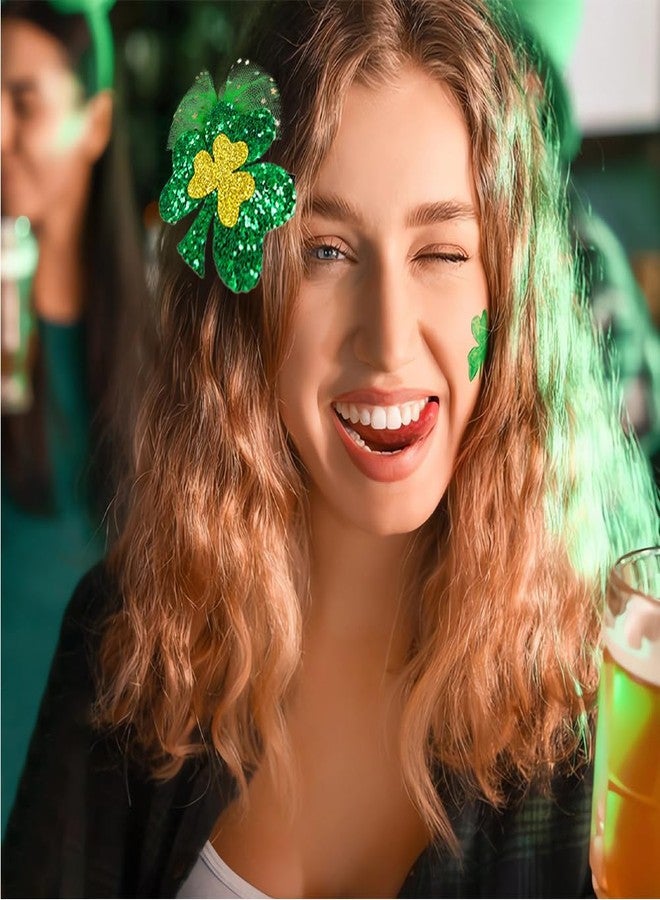 Apol 3Pcs St. Patrick's Day Hair Clips,Green Four-leaf Clover Hair Accessories Shamrock Hat Gnome Irish Festival Hair Clips Glitter Sequins Hairpins Barrette Alligator Clip for Girl Women Hair Decoration - Image 4