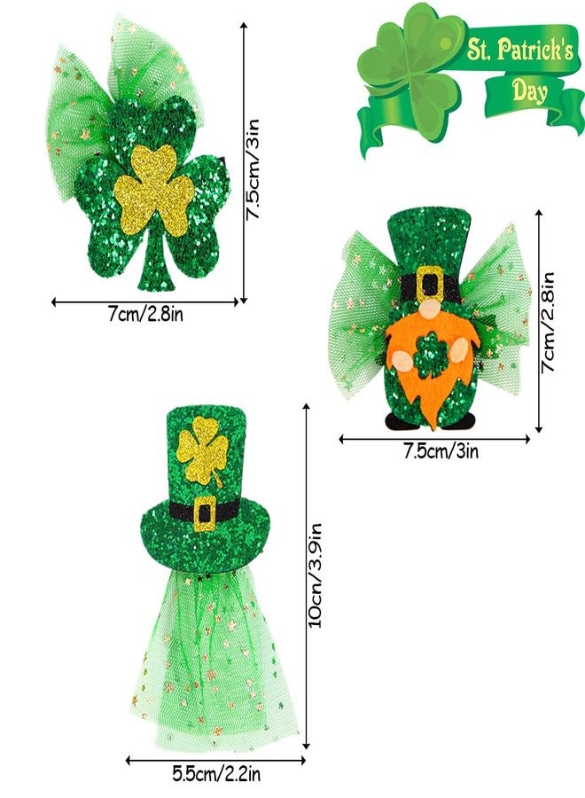 Apol 3Pcs St. Patrick's Day Hair Clips,Green Four-leaf Clover Hair Accessories Shamrock Hat Gnome Irish Festival Hair Clips Glitter Sequins Hairpins Barrette Alligator Clip for Girl Women Hair Decoration - Image 3