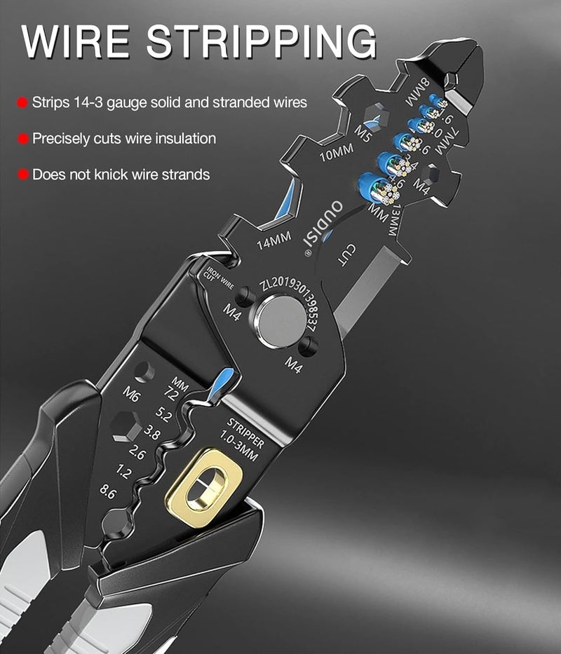 MVM Enterprise MultiFunctional 25in1 Wire Stripper and Electrician Tool Steel Pliers for Splitting Breaking Terminal Crimping Stripping Cable Cutting Winding and Clamping - Image 5