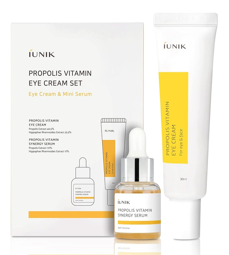 iUNIK Propolis Vitamin Eye Cream Set Eye Cream 101 floz  Mini Serum 051 floz  Featuring Propolis Extract Idebenone Buckthorn