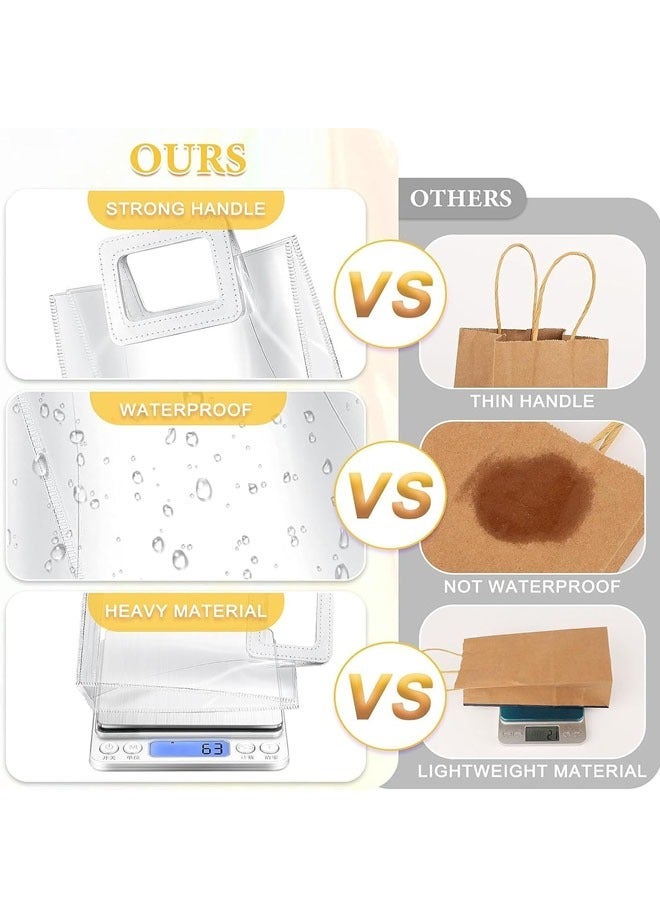 اكياس شفافه  كيس هدايا شفاف  كيس مربع 12 قطعة أكياس هدايا شفافة من مادة البولي فينيل كلوريد حقيبة هدايا شفافة للحفلات مع مقابض وأكياس تغليف هدايا صغيرة قابلة لإعادة الاستخدام وأكياس هدايا باقات مقاو - Image 4