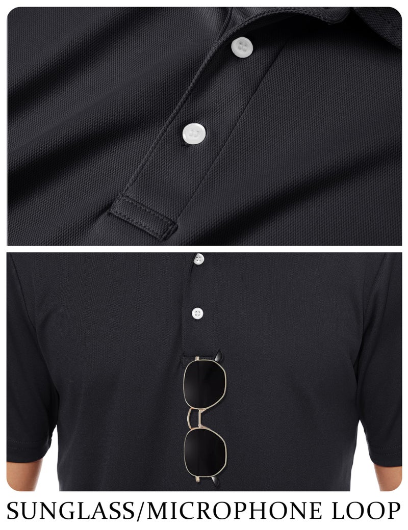 TACVASEN Mens Golf Shirt Dry Fit Mens Polo Shirts Short Sleeve Performance Golf Polos for Men with Collar Work Shirts Black, XL - Image 4