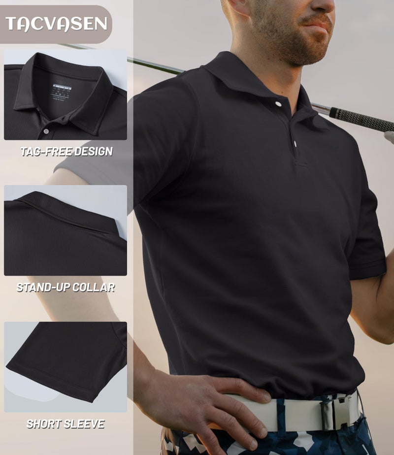 TACVASEN Mens Golf Shirt Dry Fit Mens Polo Shirts Short Sleeve Performance Golf Polos for Men with Collar Work Shirts Black, XL - Image 2