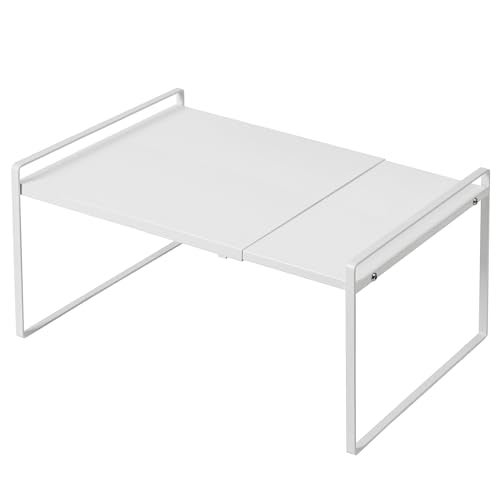 Nxconsu Expandable Cabinet Shelf Organizer Riser for Kitchen Pantry Cupboard Under Sink Countertop Home Storage Organization Rack Space Saver Freestanding Heavy Duty Nonslip Stackable White X Large - Image 1