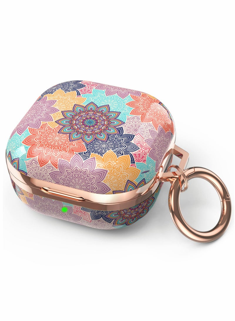 Excefore غطاء حماية لسماعات الأذن، لهاتف Samsung Galaxy Buds 2 Pro Case / Galaxy Buds Pro Case / Galaxy Buds 2 Case / Galaxy Buds Live Case غطاء صلب أنيق مقاوم للصدمات من مادة TPU للنساء والفتيات (ماندالا، مع مفتاح) - Image 2