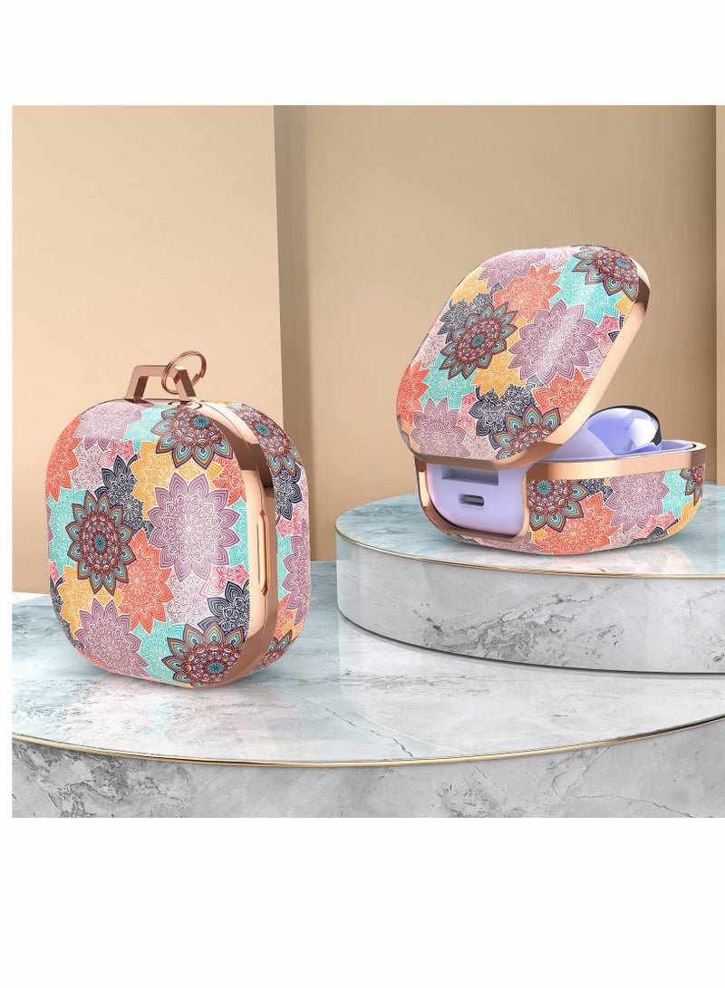 Excefore غطاء حماية لسماعات الأذن، لهاتف Samsung Galaxy Buds 2 Pro Case / Galaxy Buds Pro Case / Galaxy Buds 2 Case / Galaxy Buds Live Case غطاء صلب أنيق مقاوم للصدمات من مادة TPU للنساء والفتيات (ماندالا، مع مفتاح) - Image 3