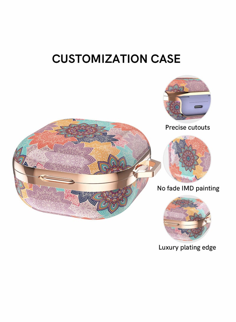 Excefore غطاء حماية لسماعات الأذن، لهاتف Samsung Galaxy Buds 2 Pro Case / Galaxy Buds Pro Case / Galaxy Buds 2 Case / Galaxy Buds Live Case غطاء صلب أنيق مقاوم للصدمات من مادة TPU للنساء والفتيات (ماندالا، مع مفتاح) - Image 5