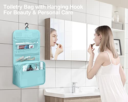 Luxtude Small Hanging Toiletry Bag for Women, Water-resistant Travel Toiletry Bag with Hanging Hook, Portable Toiletry Travel Organizer Bag for Toiletries, Shower, Bathroom, Cosmetics etc.(Blue) - Image 2