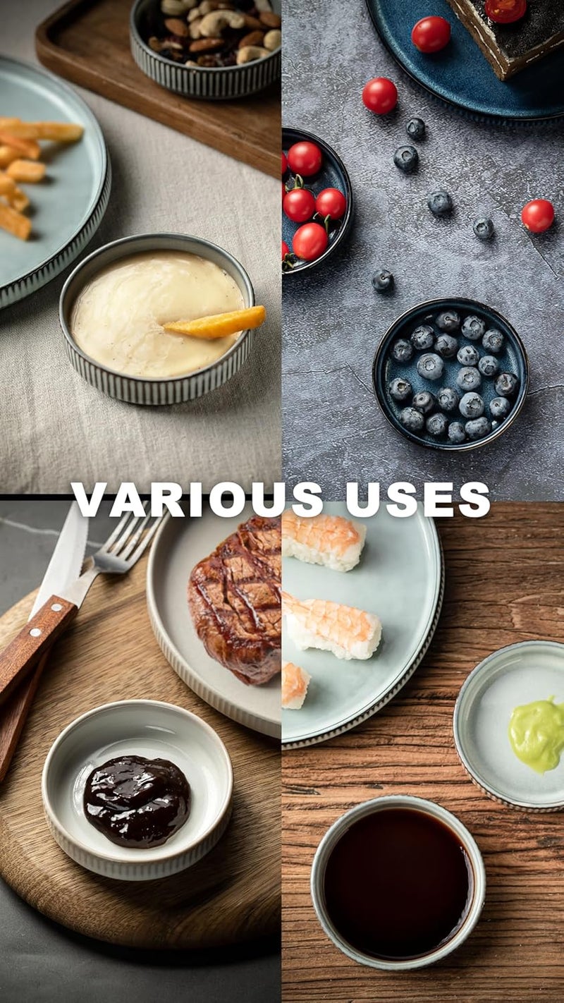 famiware Star Soy Sauce Dish Ceramic Dipping Bowls Set of 6 4 oz Individual Dip Sauce CupsBowlsDishesPlates Small Serving Bowl for Side Dishes Dessert Ice Cream Condiments Sushi  Smoky Blue - Image 3