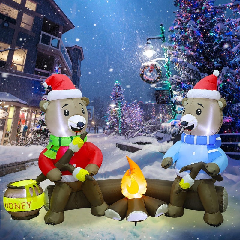 Joliyoou 7FT Christmas Inflatable Decorations Light Up Sitting Bears Roasting Marshmallows Over Campfire Xmas Lighted Blowups for Winter Yard Lawn Garden Indoor Outdoor Decor