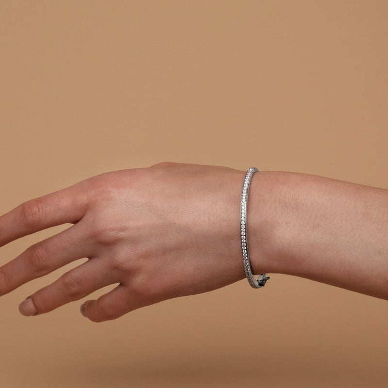 PAVOI 14K Gold Plated Cubic Zirconia Bangle Classic Tennis Bracelet | White Gold Bracelets for Women | 7.5 Inches - Image 2