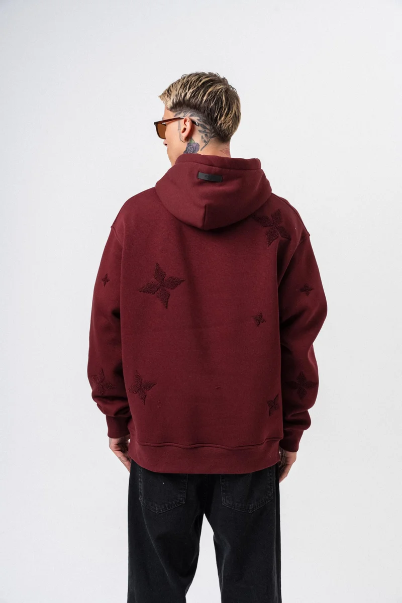 RESPIRE Men’s Süzene Embroidered Detail Oversize Hoodie Burgundy