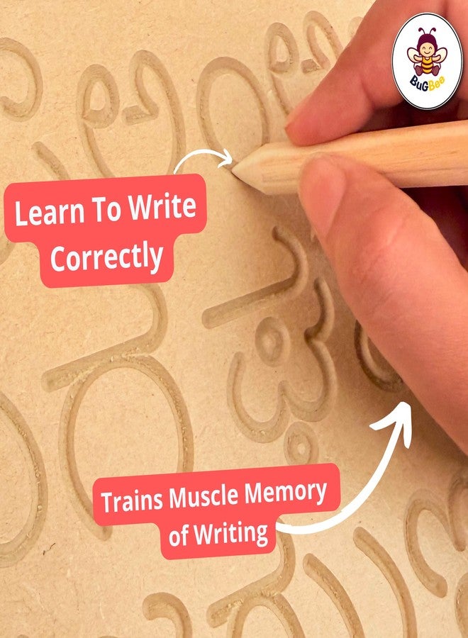 BuGBee Kannada Alphabets Learning Board Set of 2 Wooden Slate Tracing for Kids Writing Practice | Educational Smart Board Toys with Pencil for 2-5 Years | Aksharabhyasam Kit Letter Development - Image 4