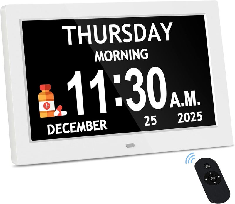 FLYRUIT 10.1'' Extra Large Digital Clock, 1280*800p HD Display, Dementia Clock For Seniors, Digital Clock With Date, Time, Day Of Week, 10 Reminders & 6 Alarms, Auto Dimming & DST, Remote Control, White - Image 1
