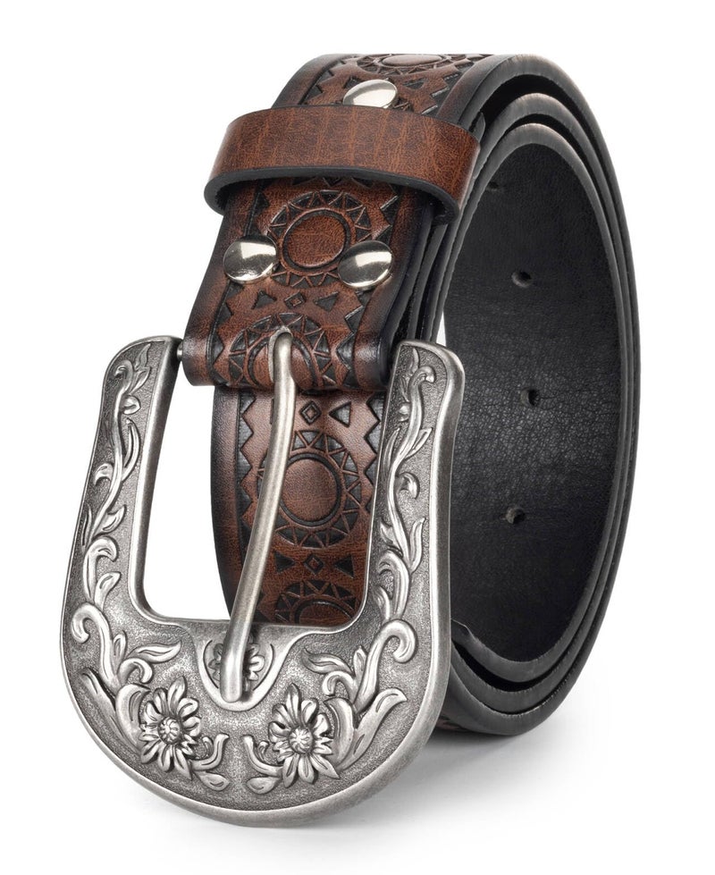 Eohak Western-Belt-for-Women-Cowgirl, PU-Leather-Waist-Belts with Vintage-Carved-Buckle and Tips-Ends for Jeans Pants Dresses - Image 2