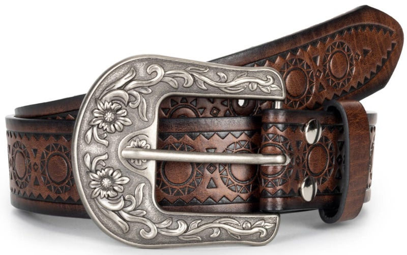Eohak Western-Belt-for-Women-Cowgirl, PU-Leather-Waist-Belts with Vintage-Carved-Buckle and Tips-Ends for Jeans Pants Dresses - Image 1