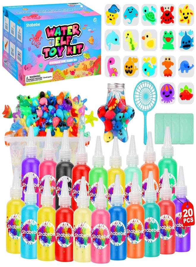 Shabebe Magic Water Elf Toy Kit for Kids - 20 Water Gel Colors with 2 Glow-in-the-Dark Gels, 18 Animal & Sea Creature Molds, DIY Aqua Fairy Maker, Squishy Water Pets Craft Gift for Boys & Girls - Image 1