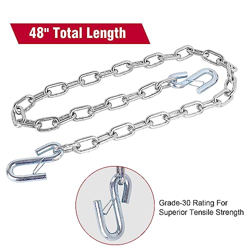 NBJINGYI 3/16" X 48" Trailer Safety Chain with Spring Clips Grade 30 with 2 S Hook 2PCS - Image 4