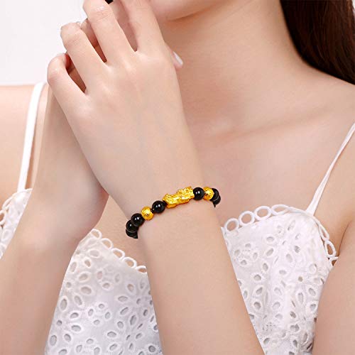 EIELO Feng Shui Pixiu Good Luck Bracelets for Men Women Natural Gemstone Healing Energy Obsidian Pi Yao Dragon Charm Beaded Bracelet Attach Wealth Money Jewelry 8MM - Image 4